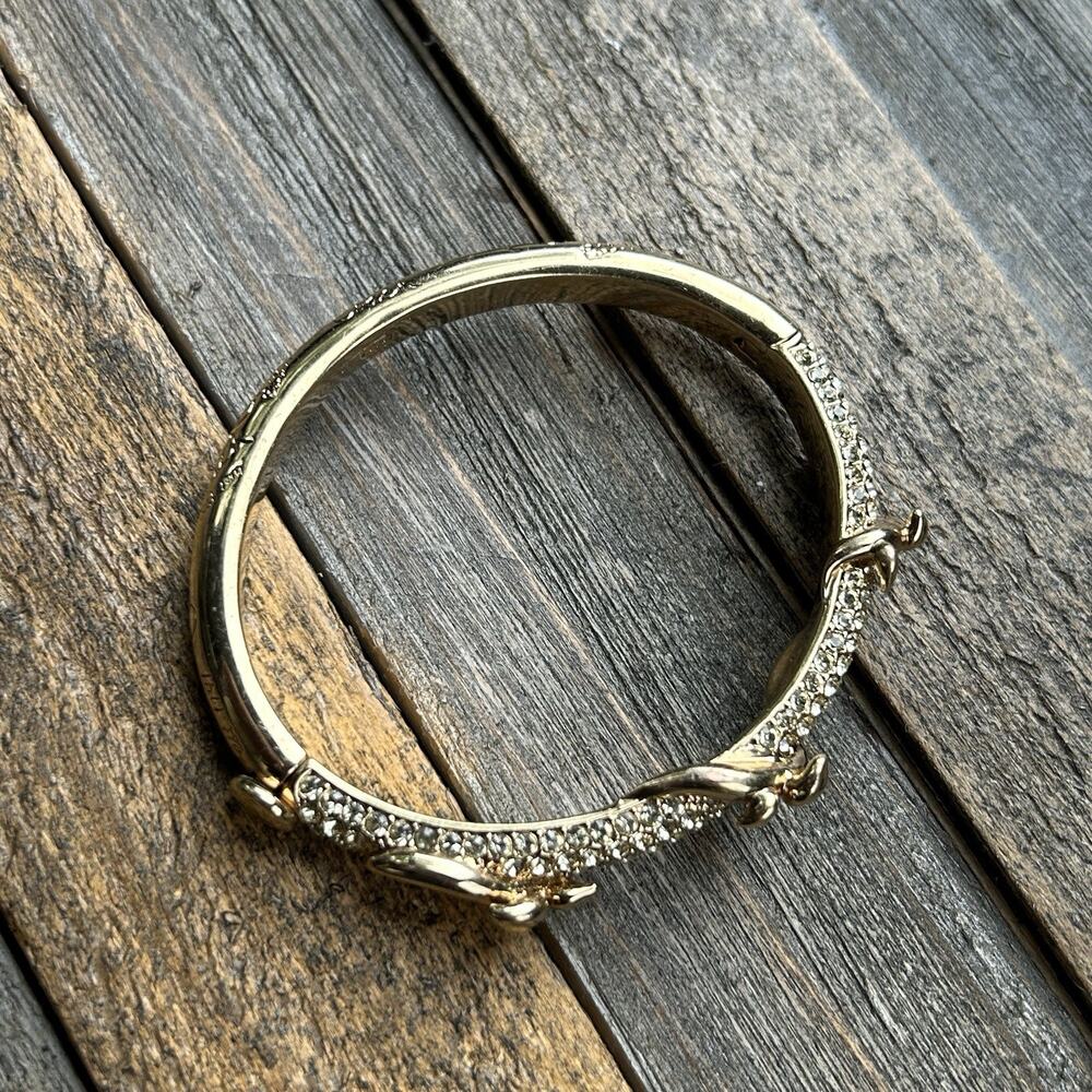 Coach Womens Gold Tone Crystal Pave Script Vine Hinge Bangle Bracelet - Picture 8 of 16
